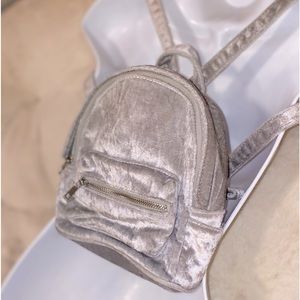 Mini Gray Velvet Backpack
